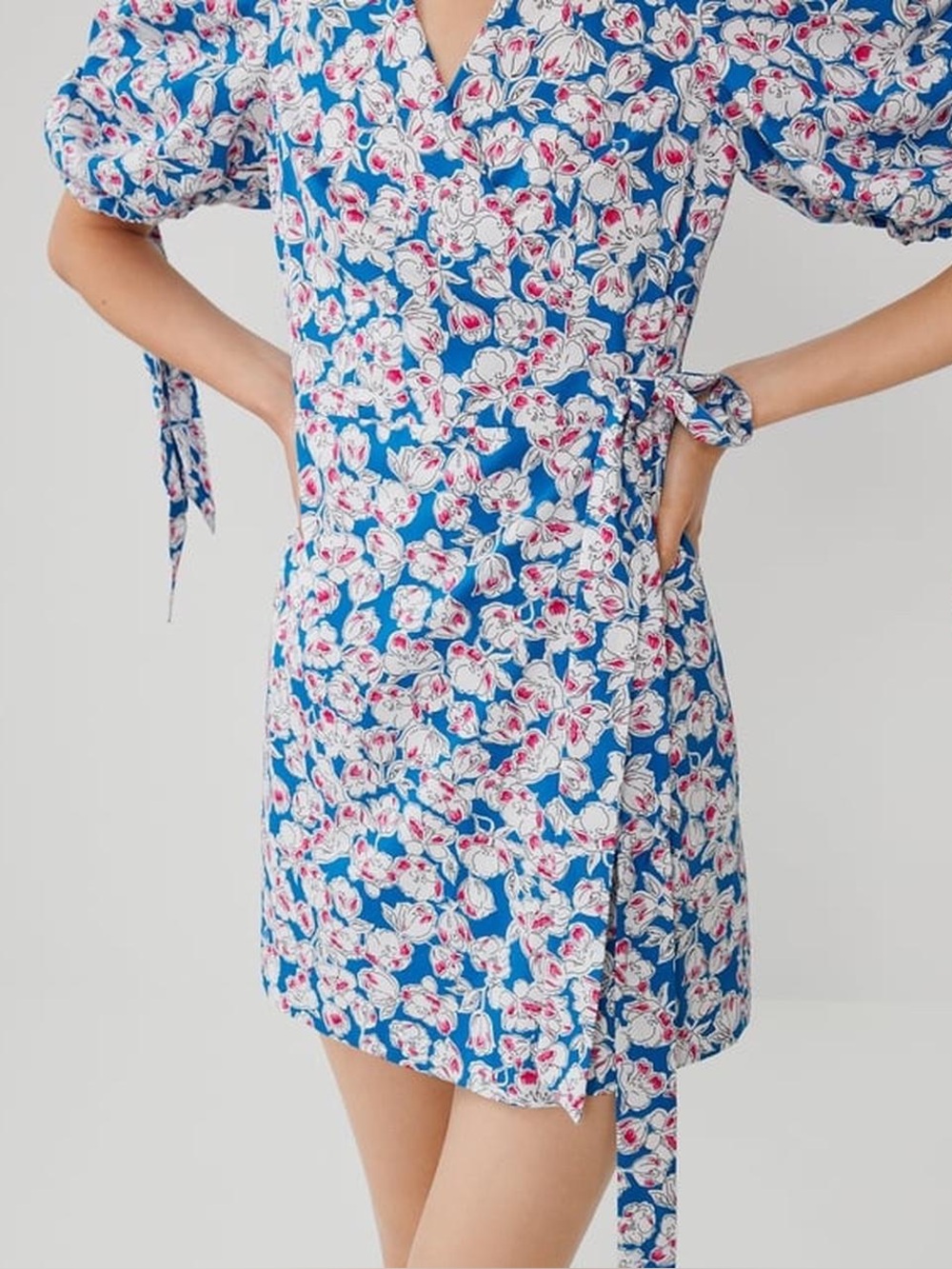 Zara Blue Floral Mini Dress with Pink & White Accents
